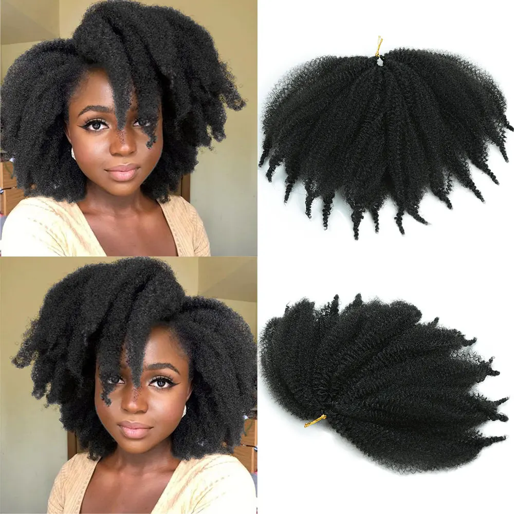 Alibaby 8 inch Synthetic Afro Kinky Curly Twists Hair Bulk for Braids Marley Twists Crochet Braid Hair Extensions for Women