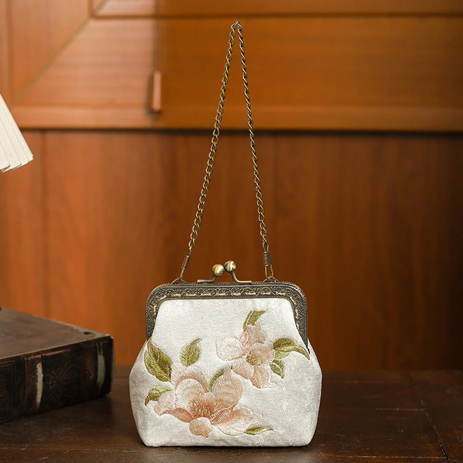 

New Chinese Style Zero Wallet Women Chains Shoulder Bag Small Embroidery Bag Wrist Bag Hanfu Clutch Bag Kiss Lock Coin Purse Sac