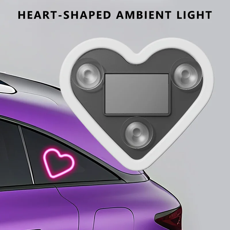 

1pcs Car Interior Neon Heart Lights In Blue, Pink, Red, Ice Blue, Solar/USB Rechargeable , For Car Dashboard