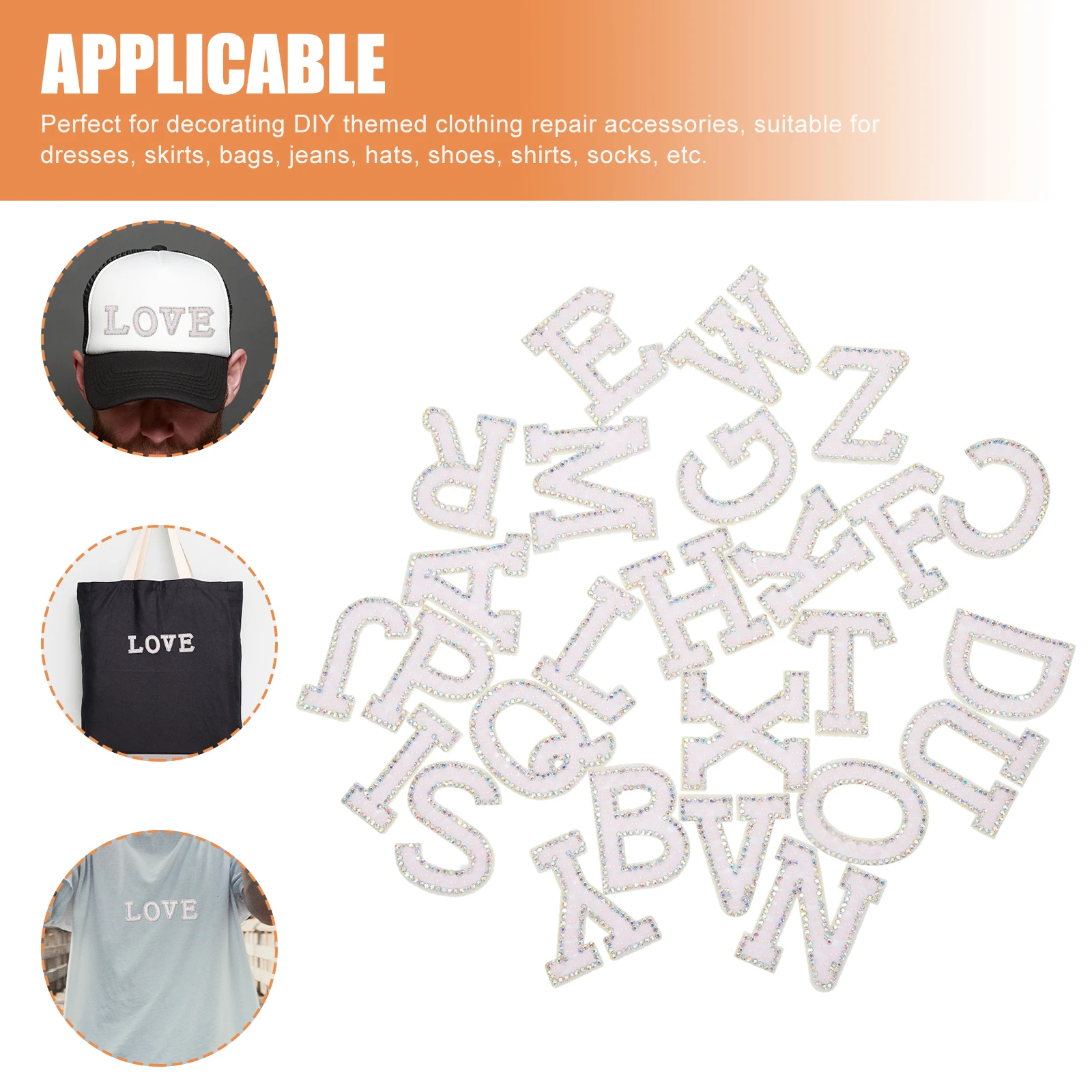 

26pcs Sewing Letter Patches Bling Clothes Appliques Diy Decorative Patch For Bag Hat Repair Clothing Accessories Fabric Pearl
