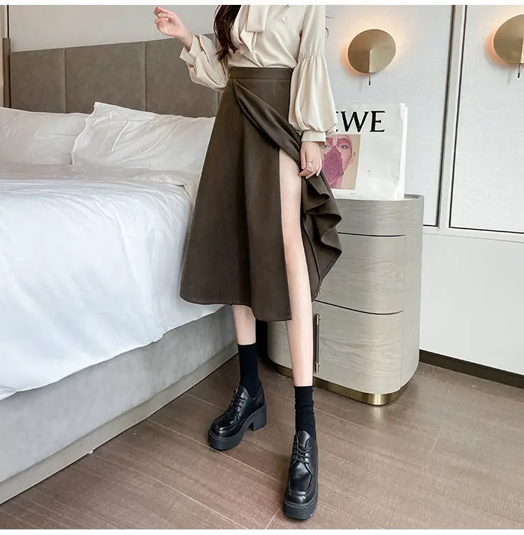 Fall Winter For Women Pullover Knitwears Sweater And Irregular Woolen Skirts Korean Casual Outfits