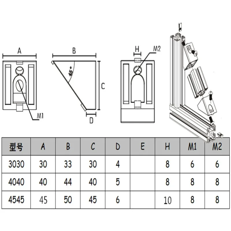 Angle Code Triangle, 45 Degree, Beveled Corner, 3030, 4040, 4545
