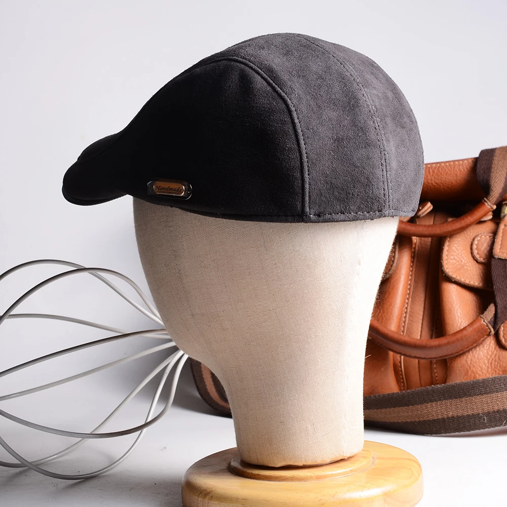 Nieuwe Heren 100% Echt Suède Lederen Verstelbare Pet Casual Dunne Voering Baret Jazz Caps Newsboy Caps Casquette