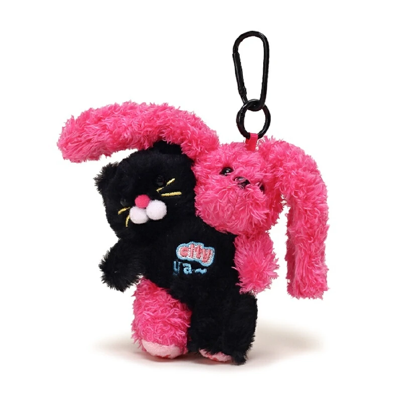 

MSR genuine cute double headed pink bunny brown teddy bear plush pendant couple backpack decoration gift keychain