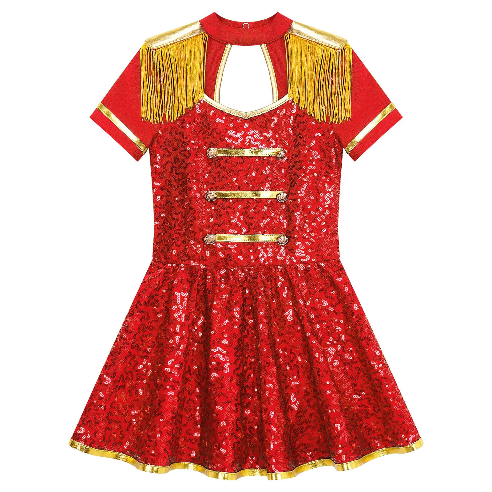 Girls Circus Costume Shiny Sequin Gold Tassel Epaulets Dress Carnival Performance Dress up Ringmaster Costumes Teen Clothes