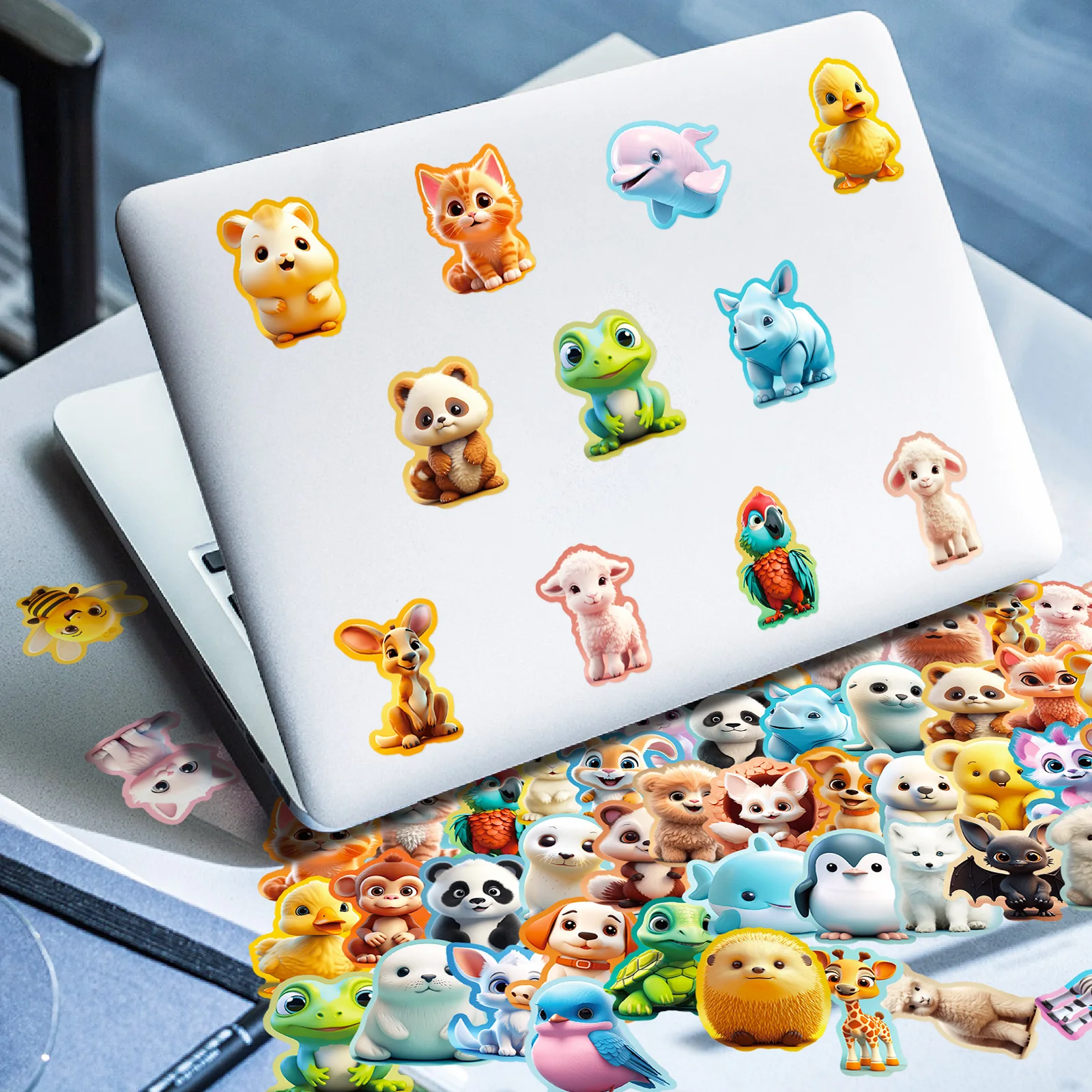 50 Buah Stiker Doodle Tahan Air Hari Ini Hewan Lucu 3D Stiker Sepeda Motor, untuk Casing Ponsel Laptop Mobil Cangkir Botol Air Bagasi