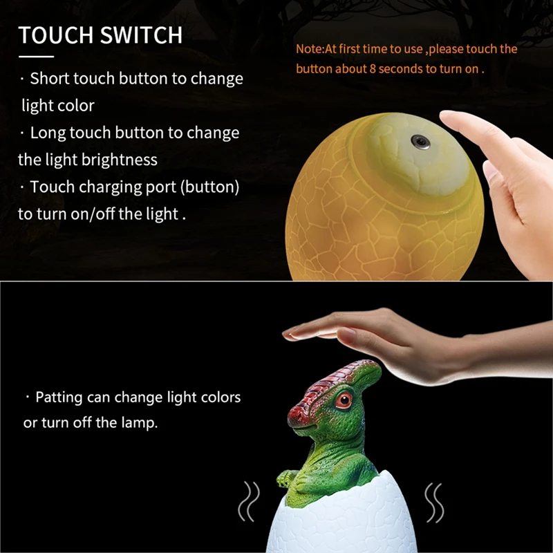 TKOH-3D Night Light Egg Desk Lamp 16 Color Touch Remote Control Cartoon Table Lamps For Kid Home Decor