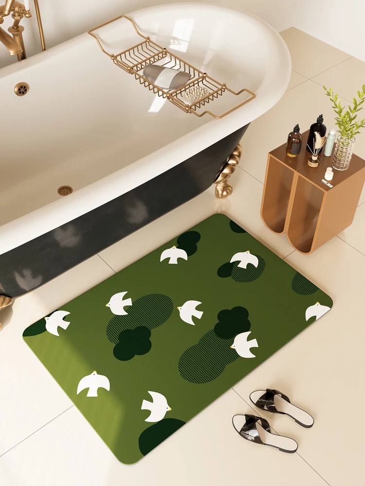 

Absorbent Anti-Slip Quick-Dry Bathroom Floor Mat Home Use Foot Pad Luxury Sensation Toilet Mat Geometric Pattern Simple Style