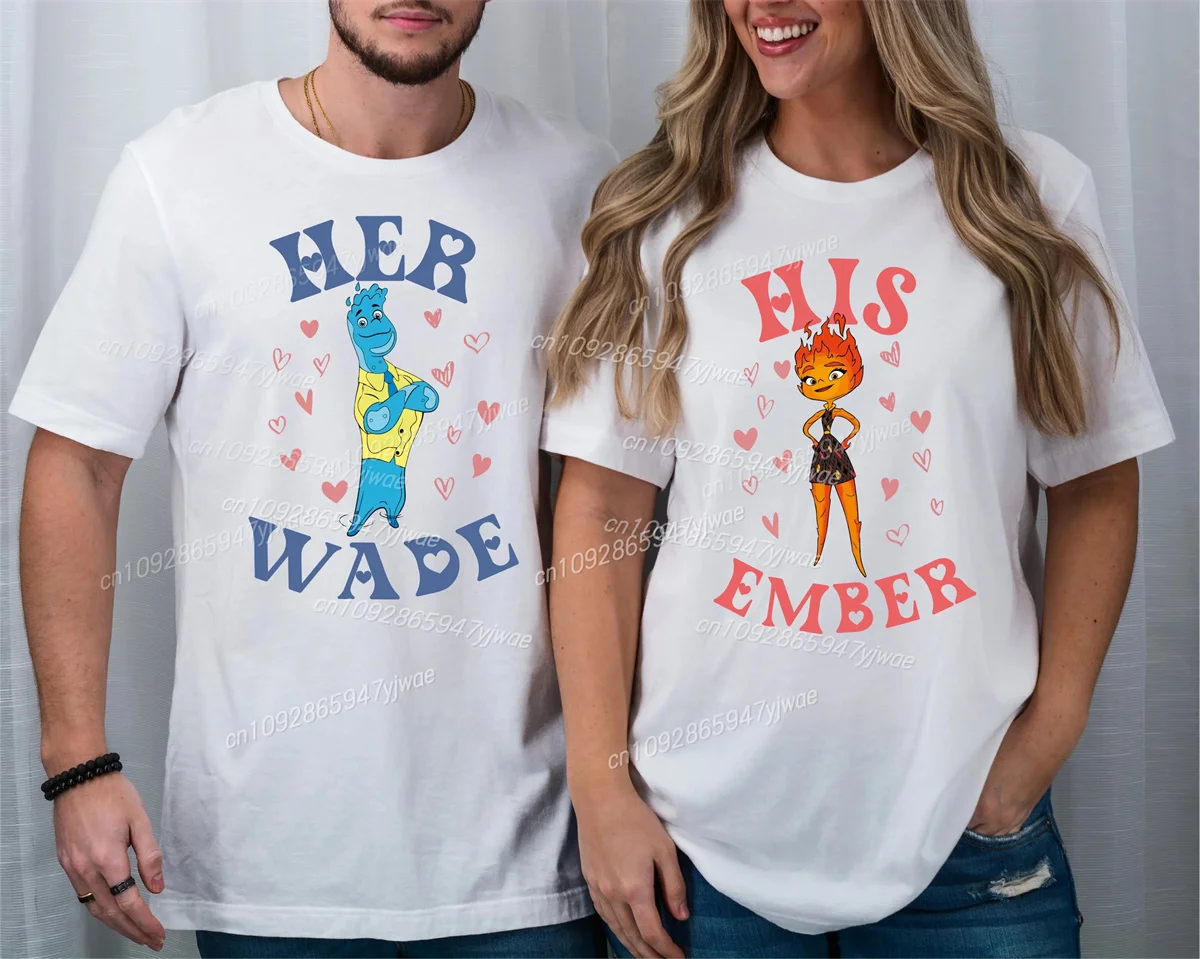 ديزني عنصري الجمر ووايد زوجين الجرافيك تي شيرت س الرقبة مريحة القطن قصير الأكمام المرأة الترفيه عطلة أعلى