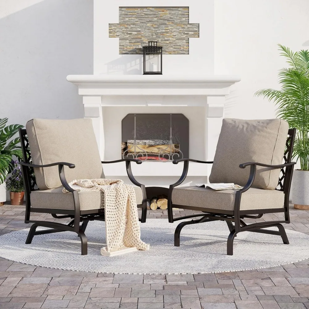

Metal Outdoor Patio Rocker Chairs Set of 2 with 5.75" Extra Thick Cushion, 2 Piece High Back Rocker Patio Chairs All Weather Out