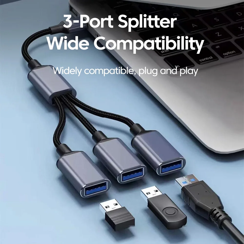 USB 2.0 - 3USB 허브 분배기 연장 OTG 어댑터 연장 케이블 고속 데이터 전송 어댑터 (PC, 노트북, 맥북, 마우스용) 35CM