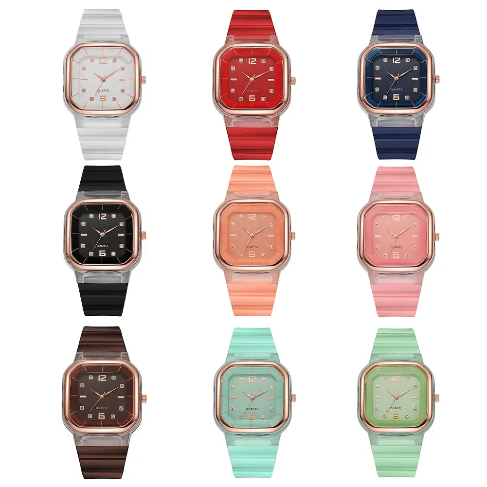 Relojes de silicona de Color caramelo para mujer, relojes de pulsera deportivos de esfera cuadrada para exteriores, reloj de cuarzo informal simple