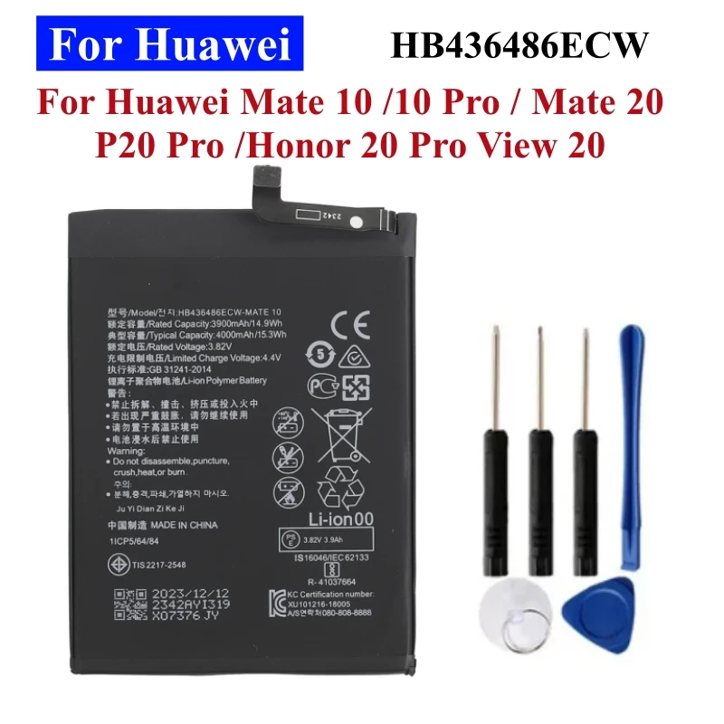 HB436486ECW Replacement Phone Battery For Huawei Mate 10 /10 Pro / Mate 20 P20 Pro /Honor 20 Pro View 20 4000mAh + Free Tools