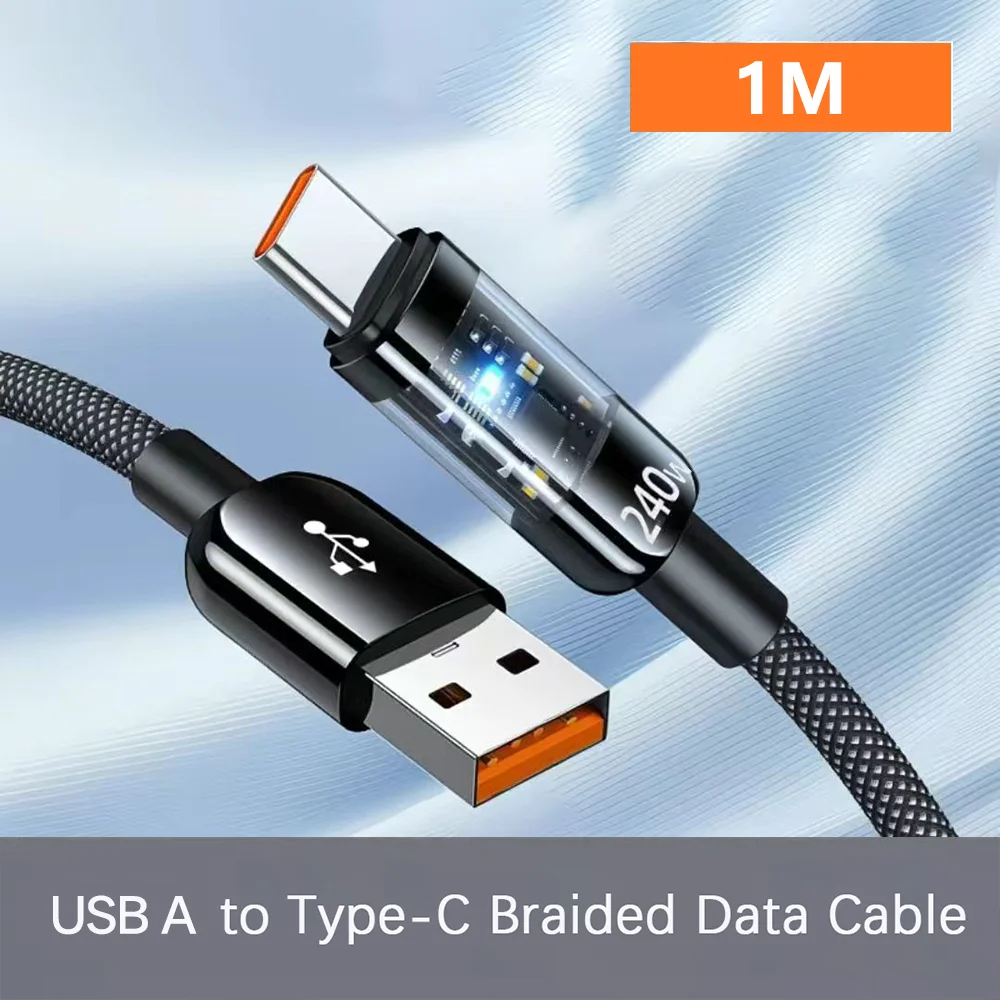 NNBILI 240W Nylon USB A naar Type C Supersnelle Oplaadkabel voor Samsung S26 Huawei USB C naar Type C voor iPhone 17 16 Oplaadkabel