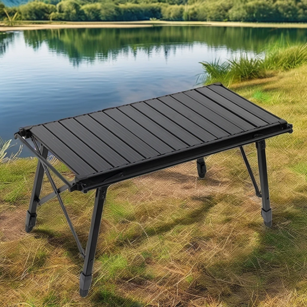 Foldable Picnic Farmhouses Table, Aluminum Alloy IGT Table, Height Adjustable Metal Panel Style Table For Outdoor Camping