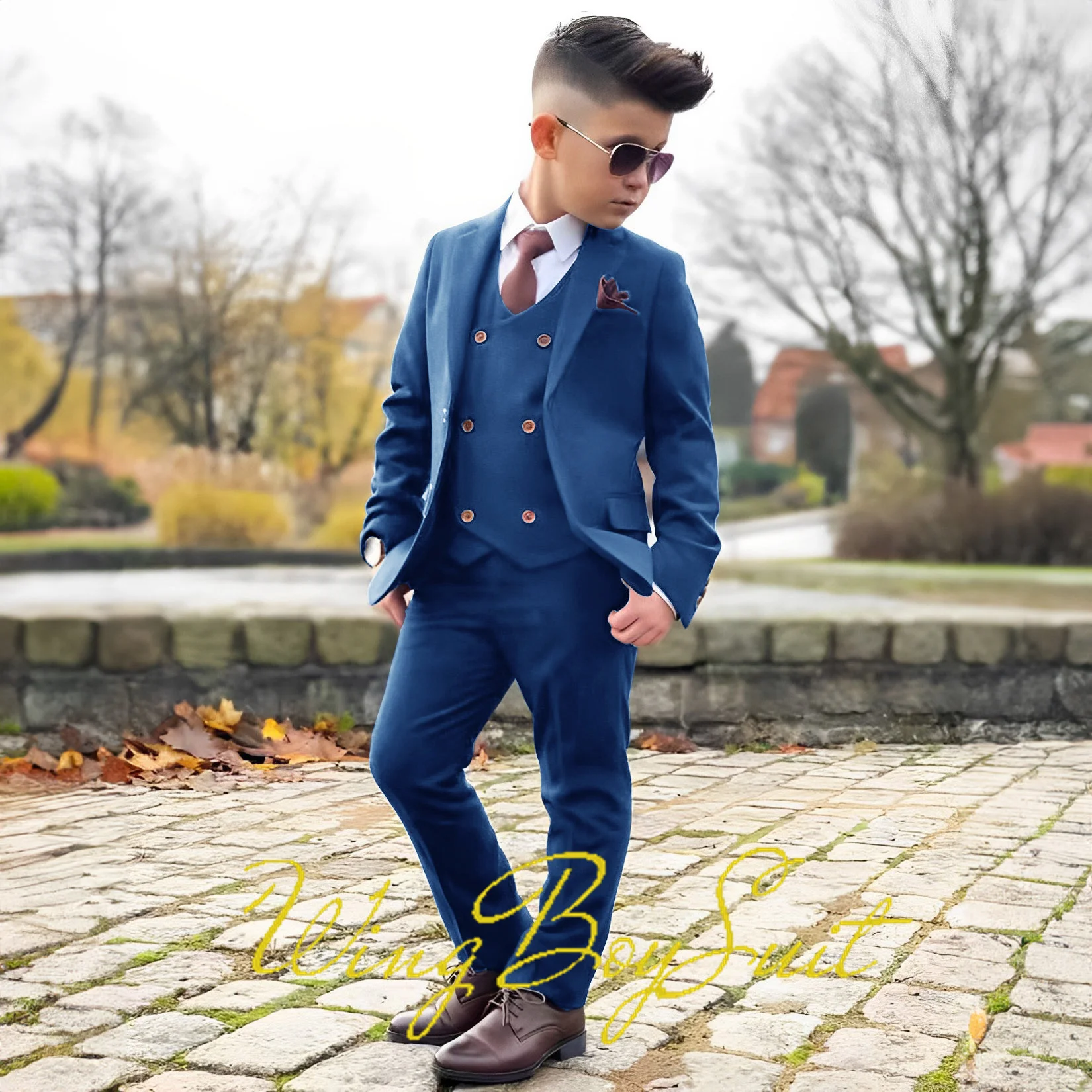 Classic Boys Suit 3 Piece Set (Jacket Pants Vest) Formal Style Blazer for Kids Wedding Tuxedo Custom Colors 2-16 Years