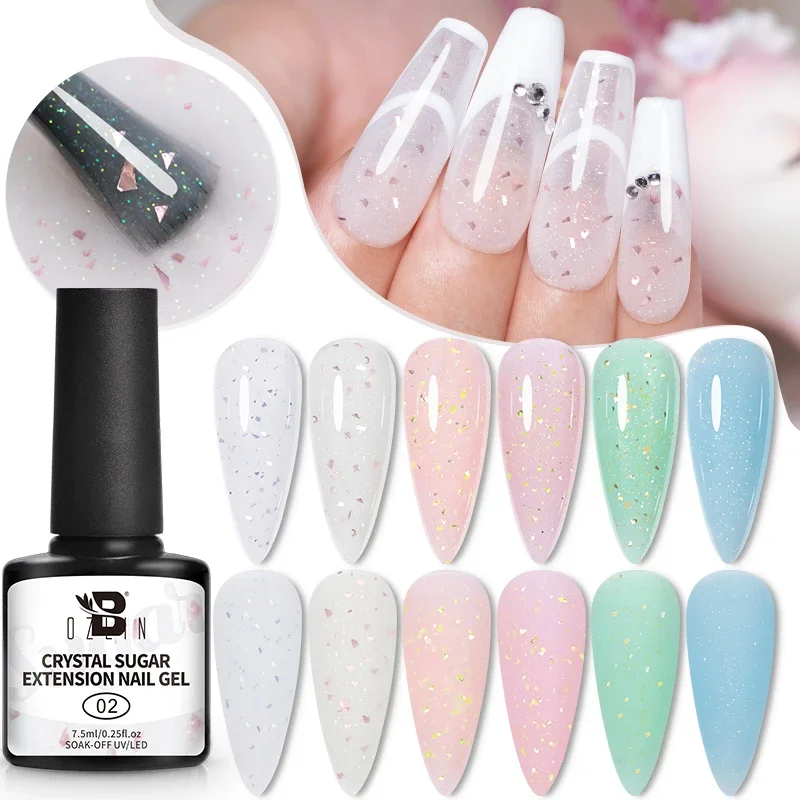 BOZLIN 7,5 ml Crystal Sugar Glitter Schnellverlängerungs-Gel-Nagellack, langlebiges Gummibasis-Gel, Nagelkunst-Konstruktion, UV-Gel