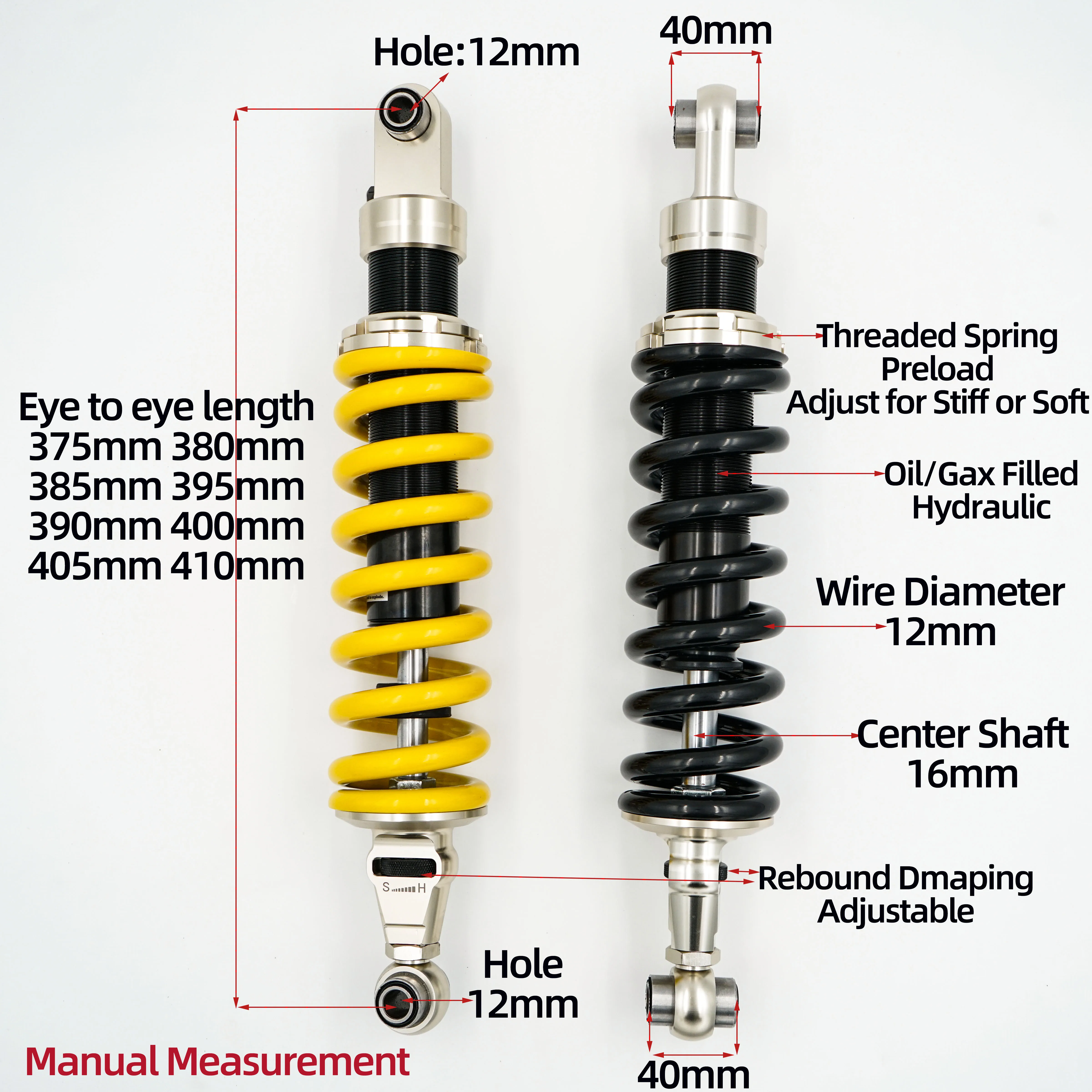 380mm 385mm 390mm 400mm Custom Size Central Rear Shock Absorber,Damping Adjustable, Spring Preload for AVT KTM790 Motoland Мотор