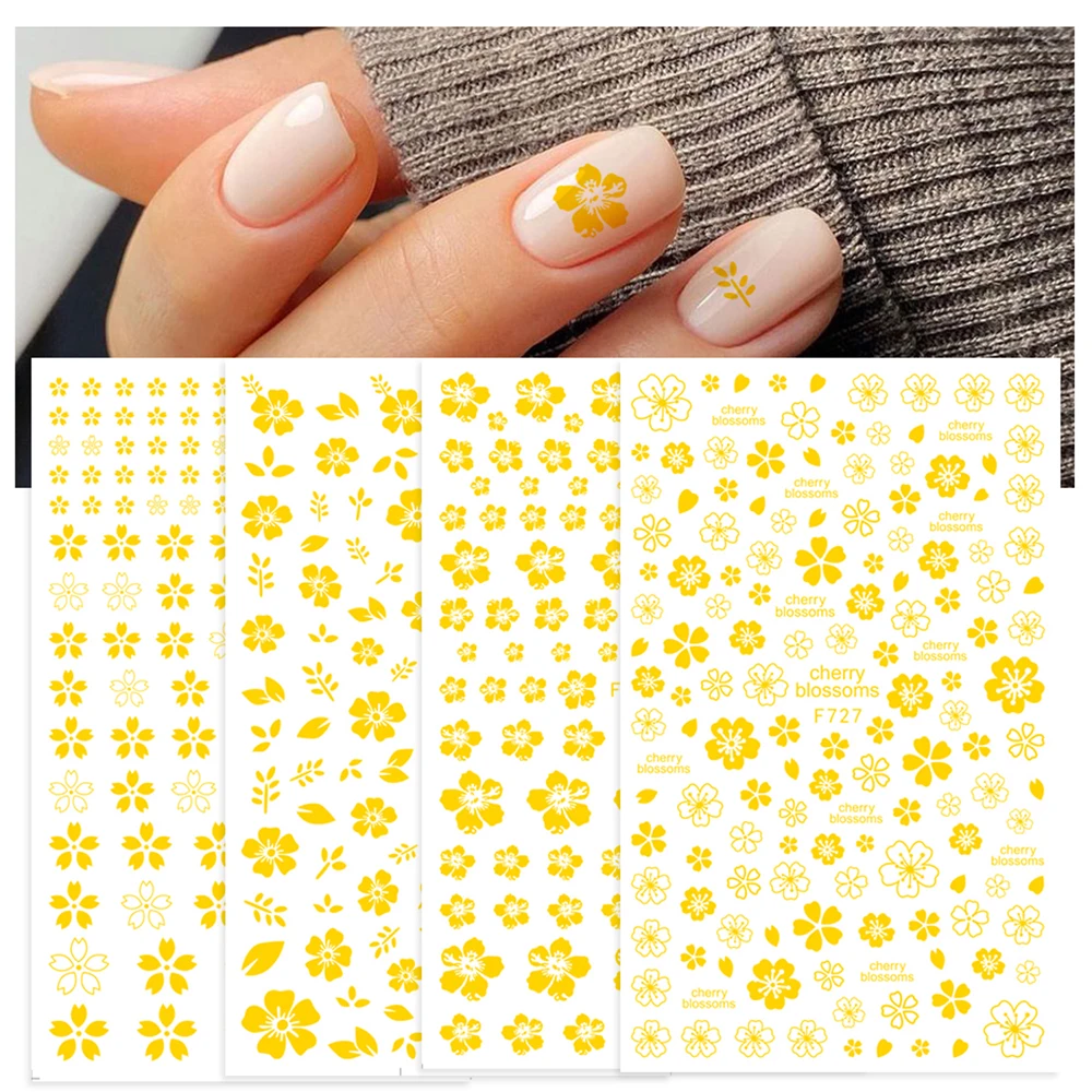 Diy adesivo slider decalques sakura unhas arte decoração 3d flores de cerejeira adesivo de unhas manicure decalque de unhas