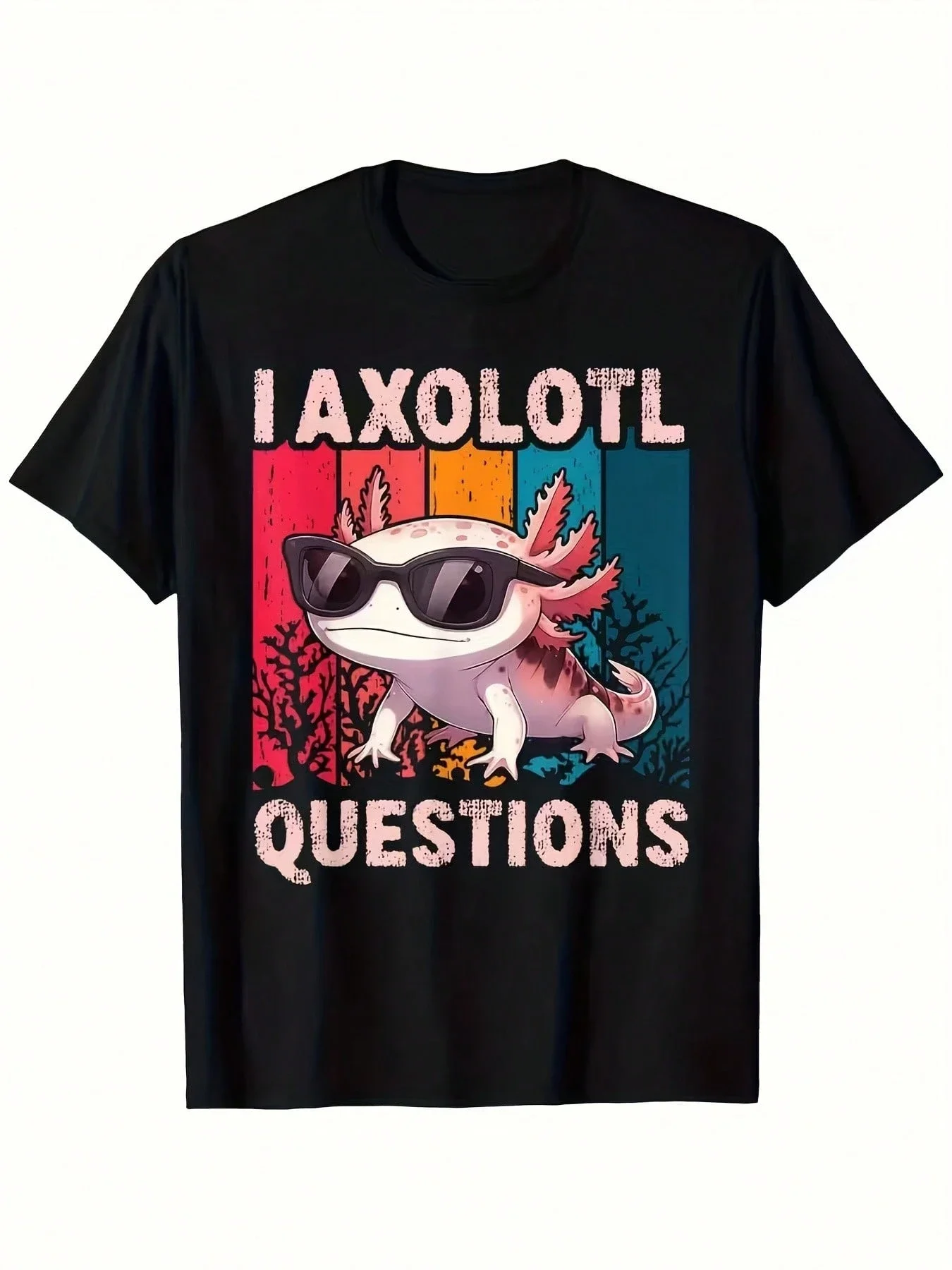 I Axolotl Questions Funny Animal Shirt For Kids, Cool Cute Design With Sunglasses And Retro Background Graphic T-Shirt For Boys