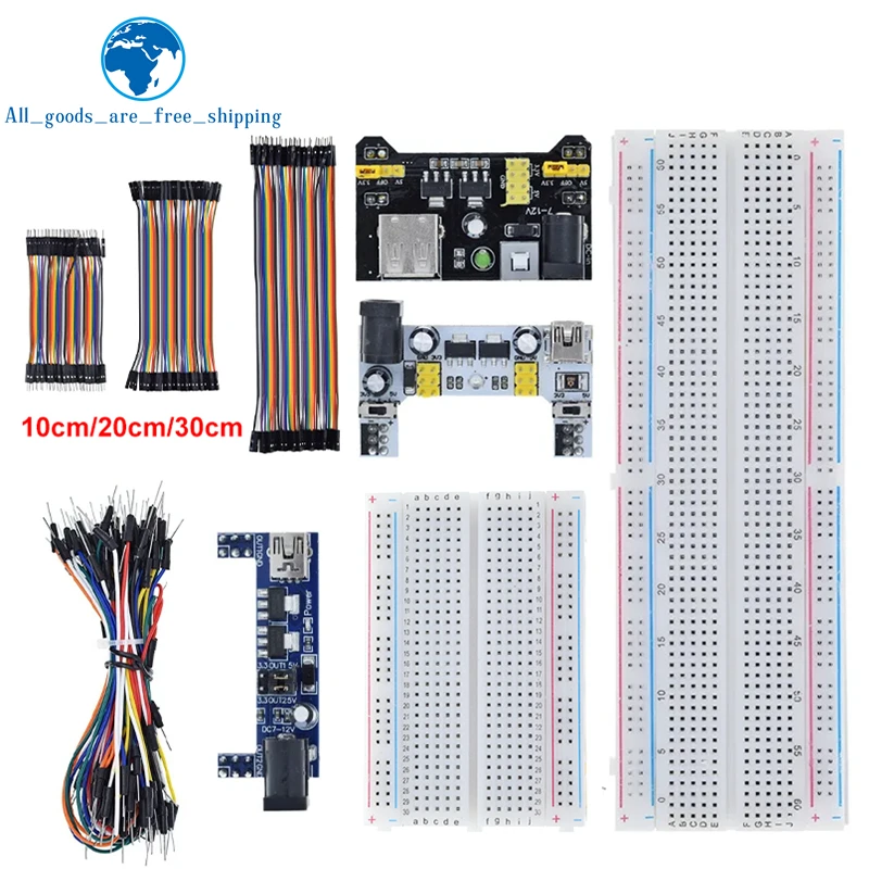 TZT MB-102 MB102 Breadboard 400 830 Point 65 Jumper Wires Solderless PCB Bread Board Test Develop DIY for Arduino Power Module