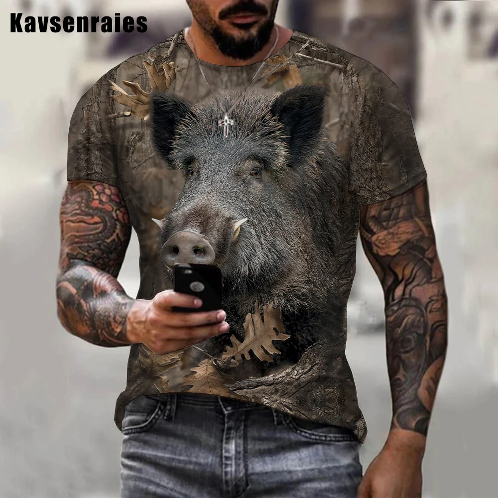 New Camouflage Hunting Animals Wild Boar 3D Print T-shirt Men Women Summer Fashion Casual Short Sleeve Harajuku Streetwear Tops