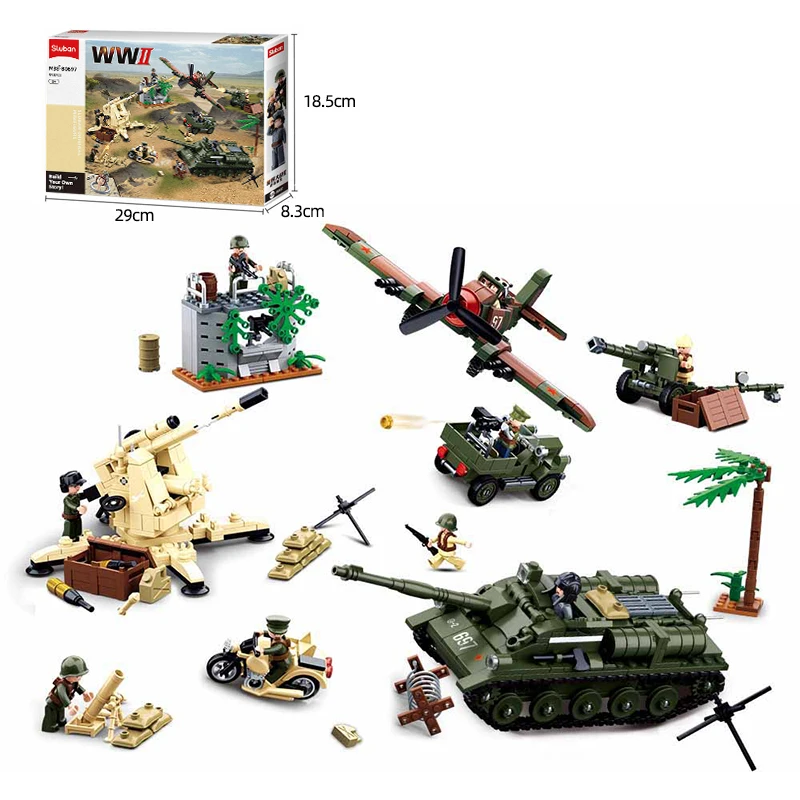 998PCS Kursk Battle Scene Building Blocks World War II Classic Battle Tank Aircraft Mortar Model Bricks Children's DIY Toy Gifts