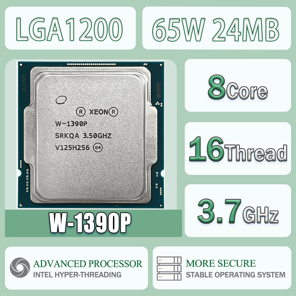 Intel Xeon W-1390P, 8 Núcleos, 16 Subprocesos, 3.7GHz, 65W, 24MB de Caché, 10nm, Rocket Lake-W, DDR4-3200 MHz, SRKQA, LGA 1200, Gráficos UHD P750