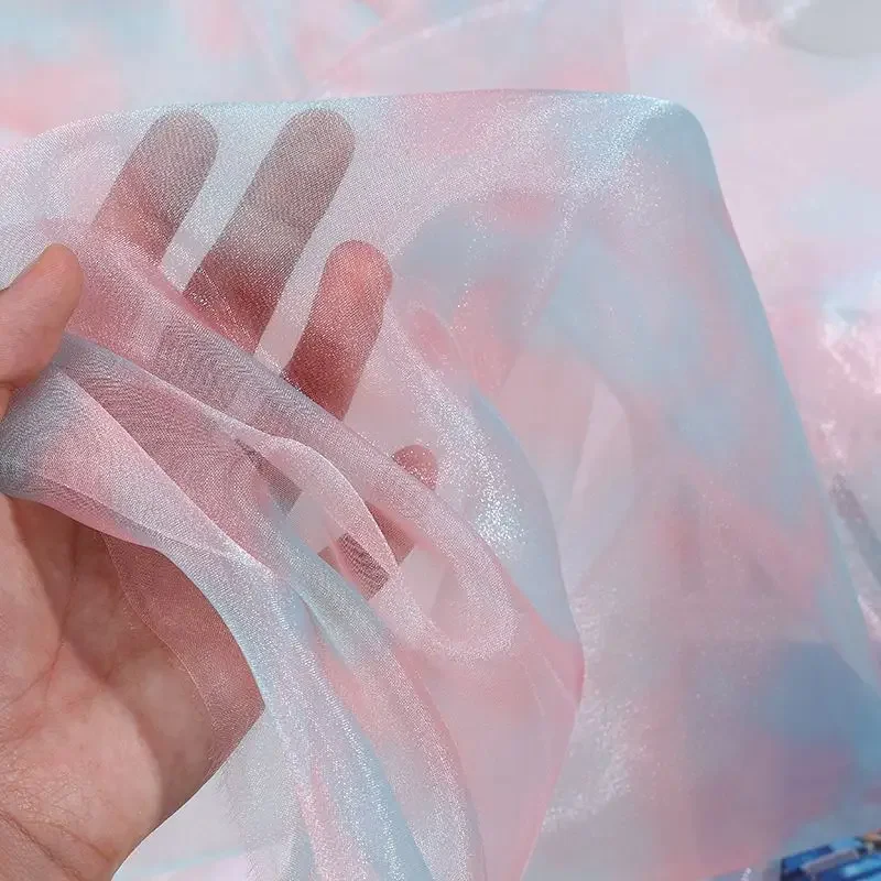 Shiny Transparent Rainbow Organza Fabric Gradient By The Meter for Clothes Dress Wedding Decoration Diy Sewing Designer Cloth