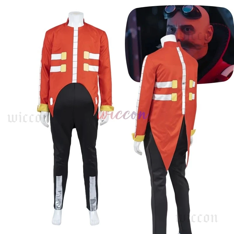 

Game Dr Eggman Cosplay Costume Men's Orange Double-Breasted Button Long Sleeves with Pants Full Halloween Costume