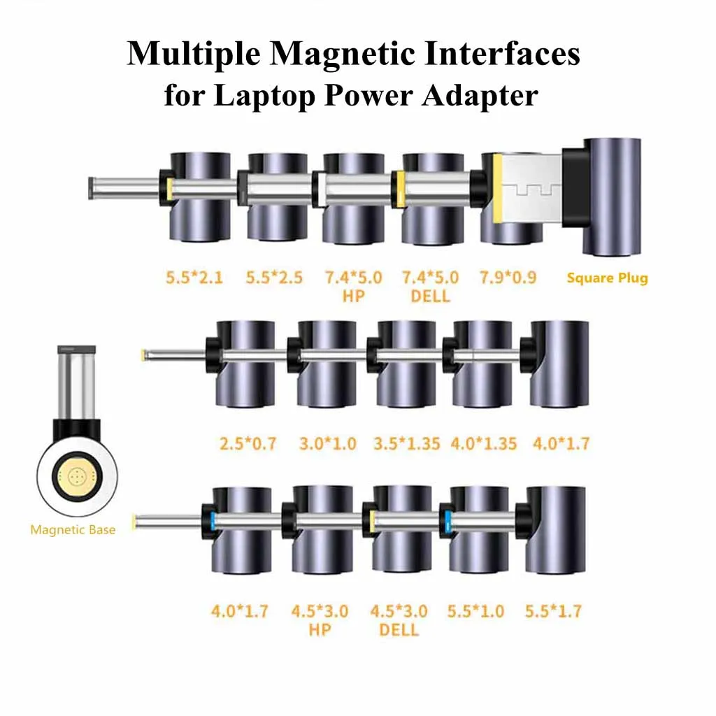 ขั้วต่อปลั๊กแม่เหล็ก USB Type C ชาร์จเร็วแล็ปท็อปอะแดปเตอร์แปลงไฟสำหรับ Asus Hp Dell Lenovo Samsung 65W 100W
