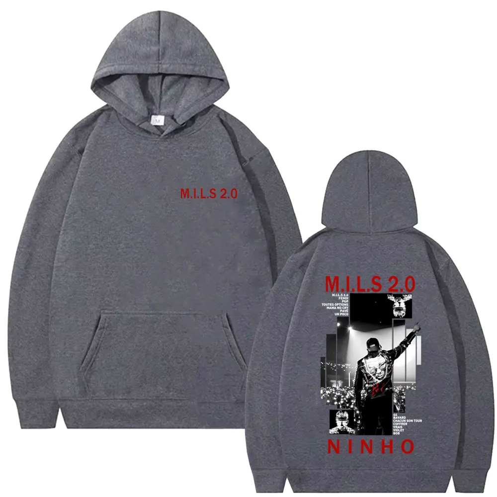 ラッパー Ninho MILS 2.0 アルバム グラフィック パーカー メンズ レディース ヒップホップ ファッション ポップミュージック パーカー メンズ ヴィンテージ カジュアル フリース スウェットシャツ