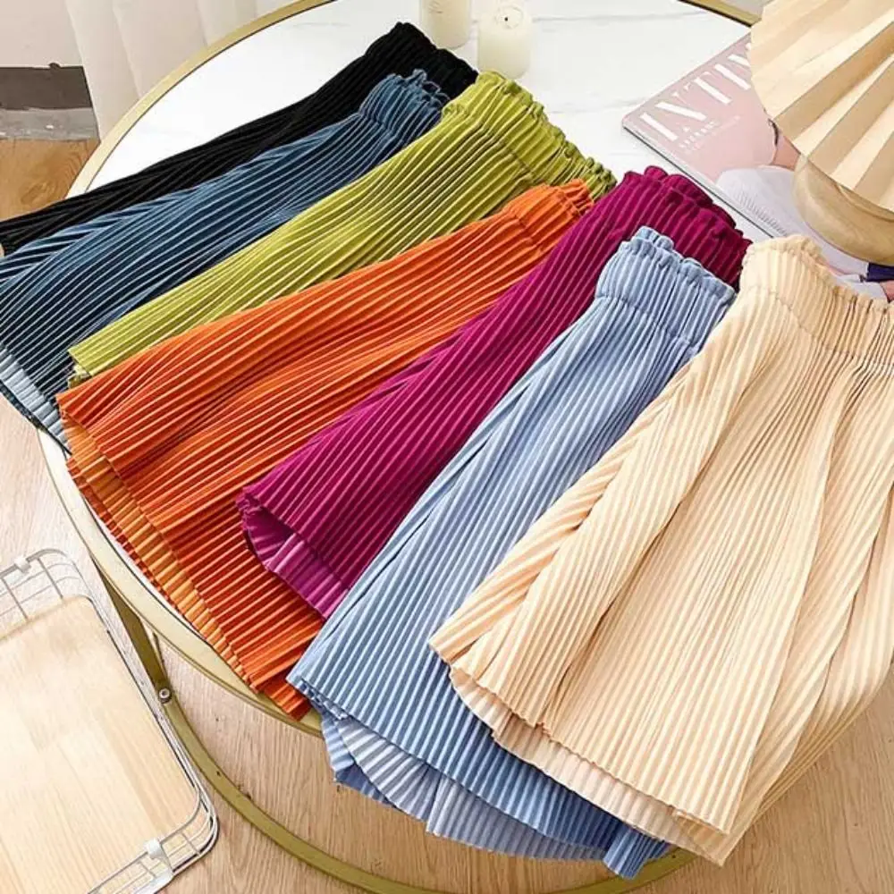 Summer Pleated a-line Shorts New High Waisted Korean Version Chiffon Capris Solid Color Temperament Slim Fitver Satile Shorts