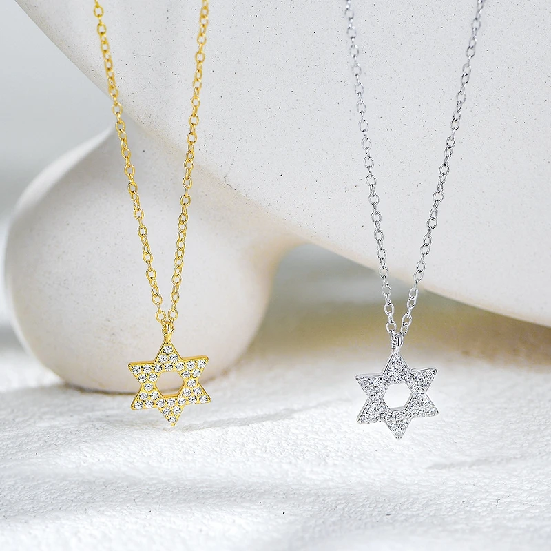 s925 sterling silver diamond-encrusted six-pointed star pendant necklace for women, high-end European and American style, with m