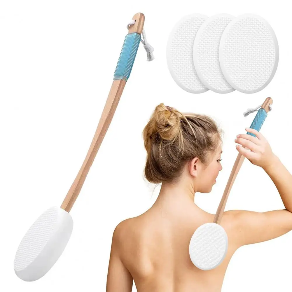 

Back Lotion Applicator with Replaceable Cotton Pads Sunscreen Cream Applicator Back Feet Cleaning Long Handled Bath Scrubber