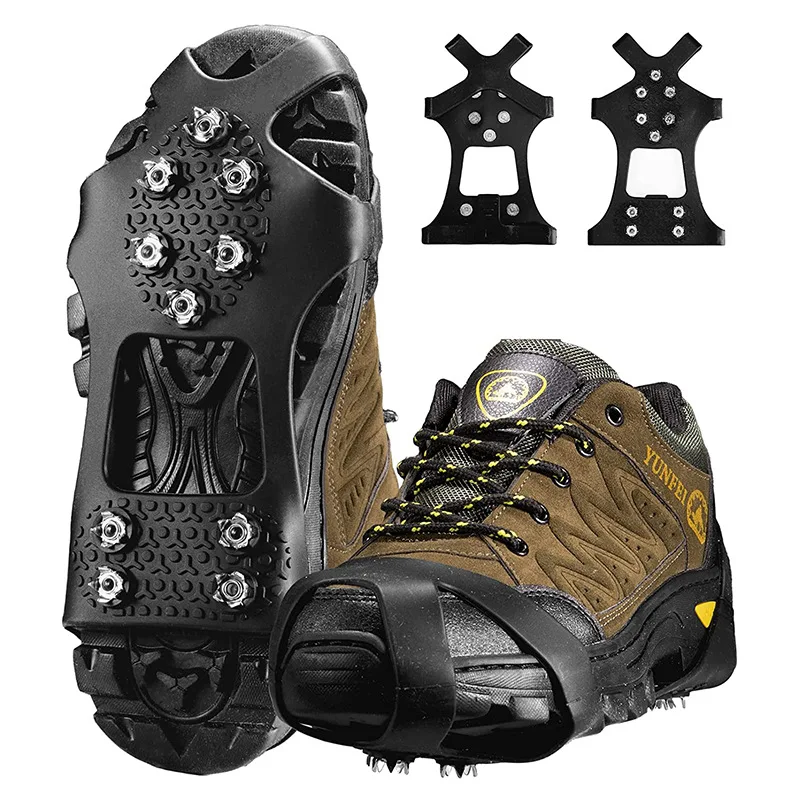 

Anti-slip Shoe Covers with Ice Spikes for Winter Outdoor Sports, Featuring Ten Spikes for Climbing in Snowy Conditions.