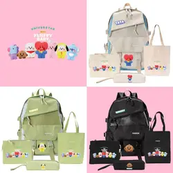 4Pcs/set Kawaii Bt21 Small Animal Schoolbag Handbag Shopping Bag Pencil Case Combination Student Stationery Cute Birthday Gift