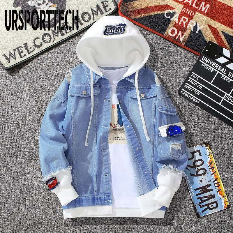 

Spring Autumn Men Denim Jacket Streetwear Hip Hop Retro Men's Hooded Jean Jackets Male Casual Bomber Jacket Outwear Hoodies