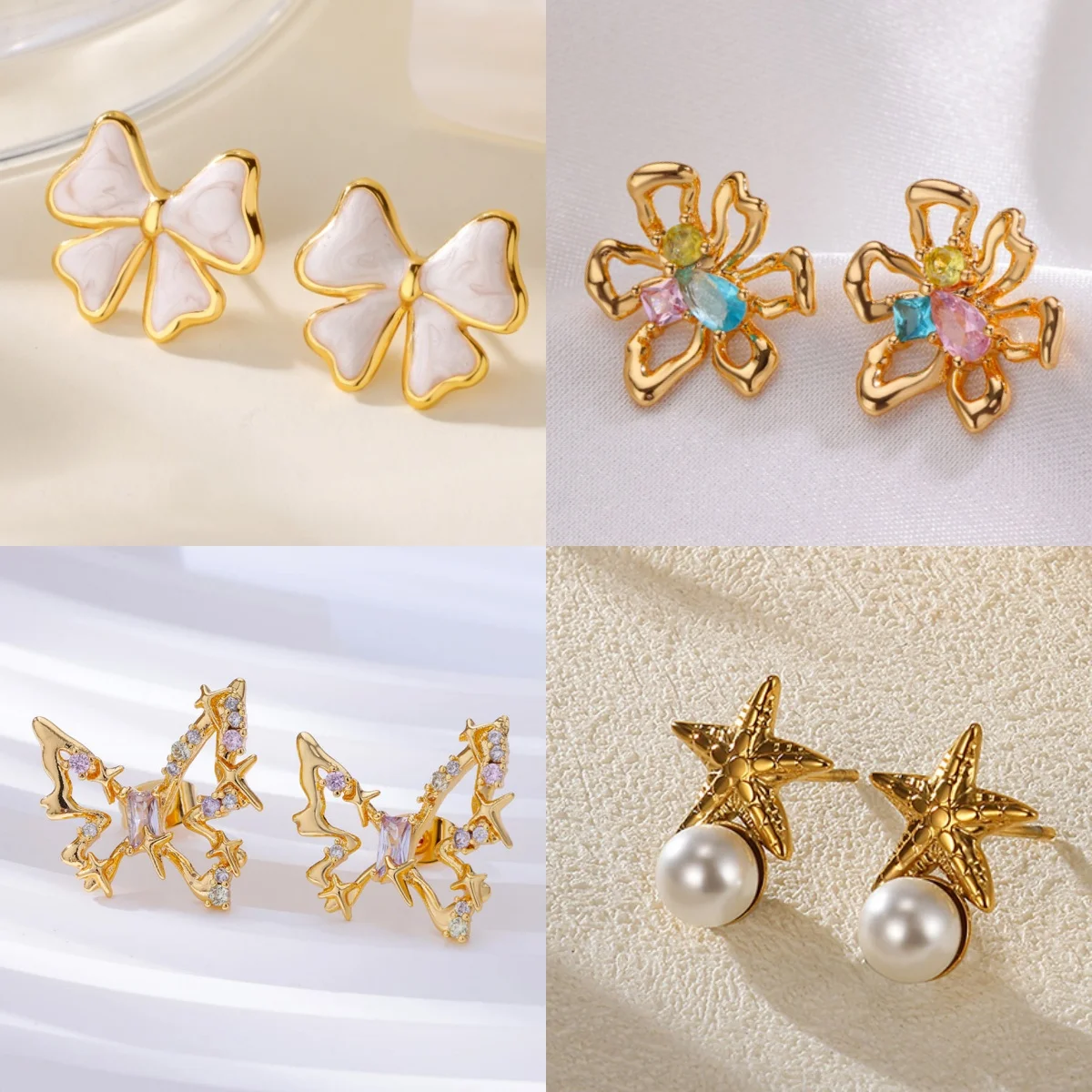 Süße Schmetterling Zirkonia Damen-Ohrringe 18K Vergoldet Minimalistischer Stern-Schmuck Ohrringe Muttertagsgeschenk
