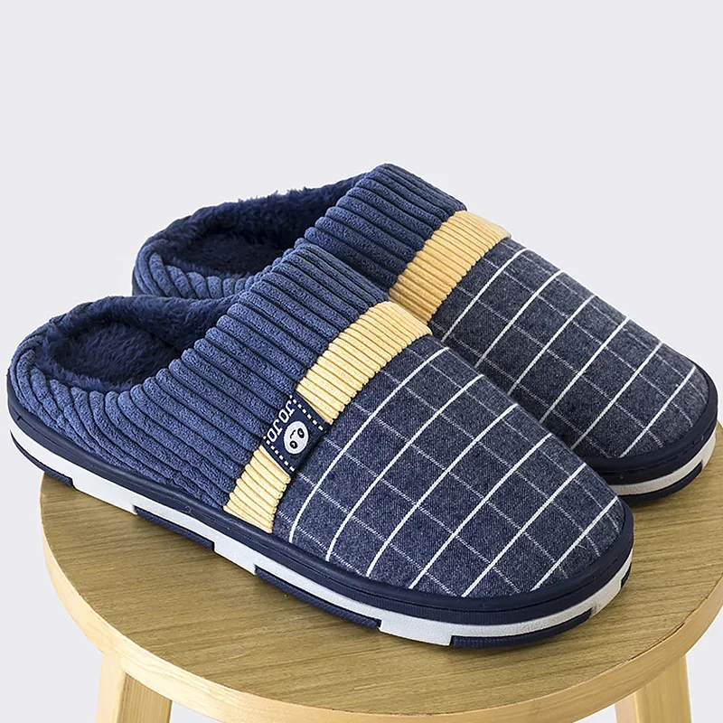 2022 Men Slippers New Warm  Men\'s Slippers Short Plush Flock Home Slippers for Men Hard-wearing Non-slip Sewing Soft Male Shoes