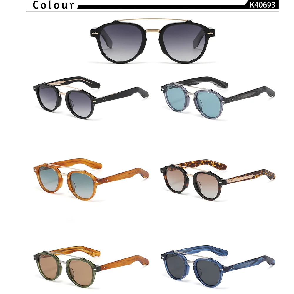 CATERSIDE Neue polarisierte Sonnenbrille für Herren, Acetatrahmen, flaches Design mit doppeltem Brückenbogen, modische dekorative Damenbrille, UV400 – Detail 1