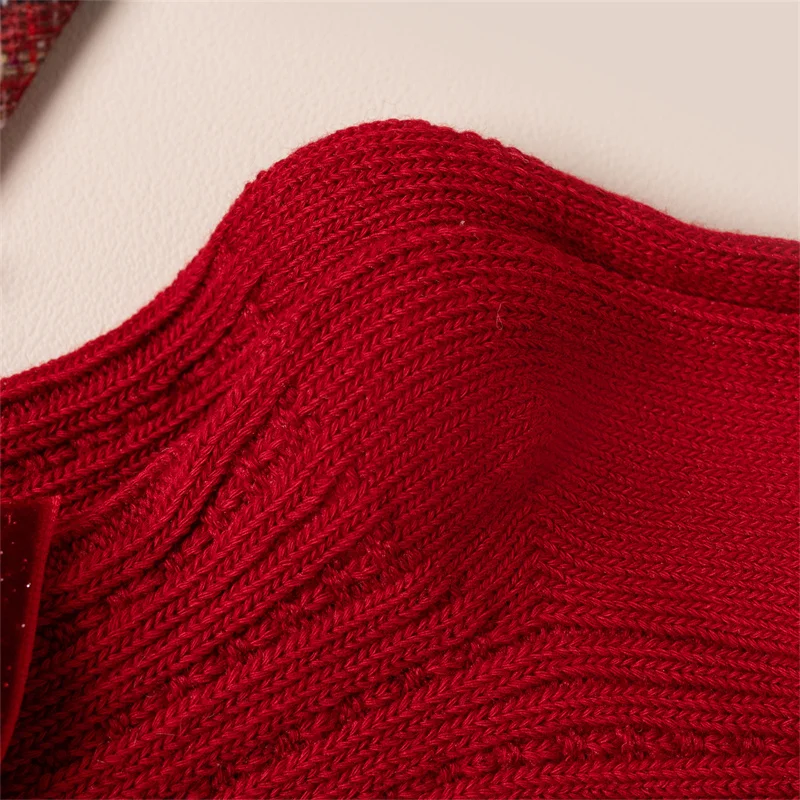 2 Paar/Set Weihnachts-Kniestrümpfe für Kleinkinder und Kinder, Mädchen, niedliche große Schleife, Neujahrs-Baumwoll-Langsocken, weiche warme Beinwärmer – Detail 11