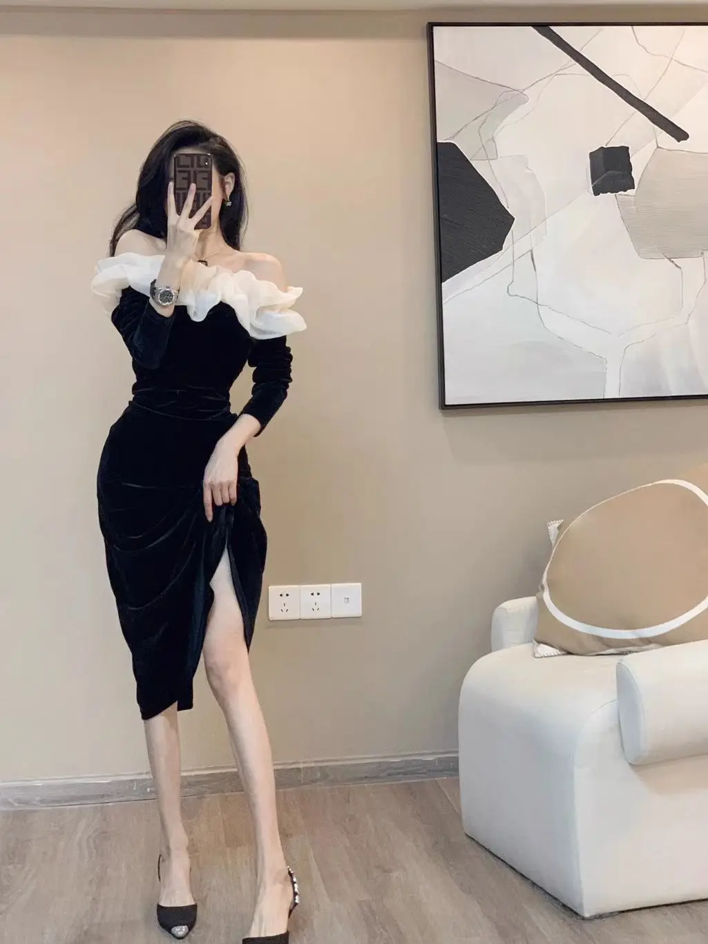 

2025 New High-end Dress Black Vintage Patchwork Elegant Gown Long Dress