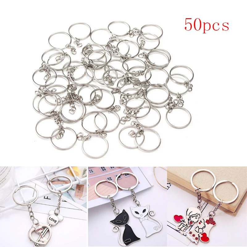 50pcs/set 23mm Stainless Alloy Keychain Key Rings Keyring Split Ring With Short Chain Key Ring Women Men DIY Jewelry Accessories