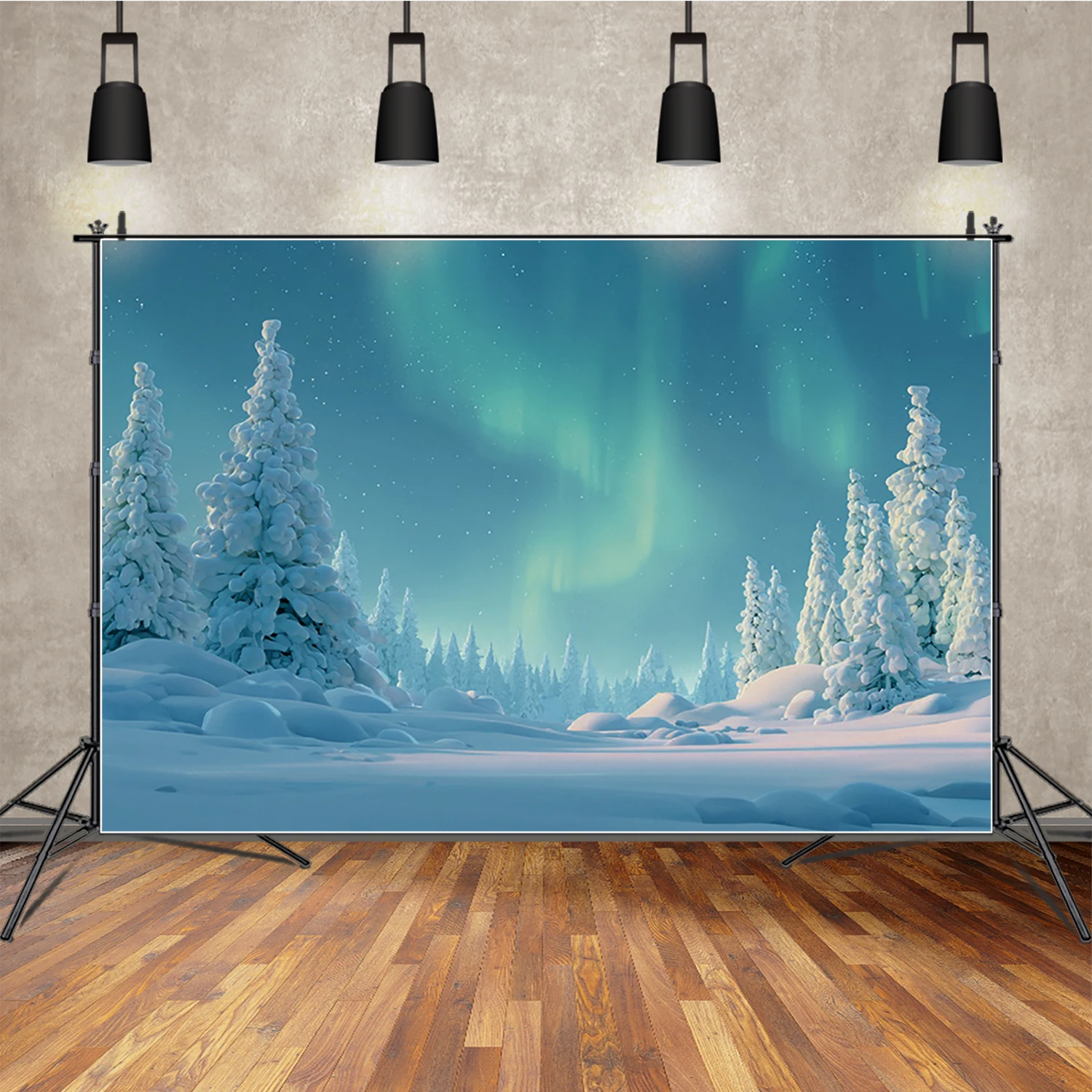 MOON.QG عيد الميلاد السحرية الشتاء الغابات الخلفيات للصور أورورا ضبابي الثلوج الذهبي خلفية استوديو الدعائم فوتوزون #2