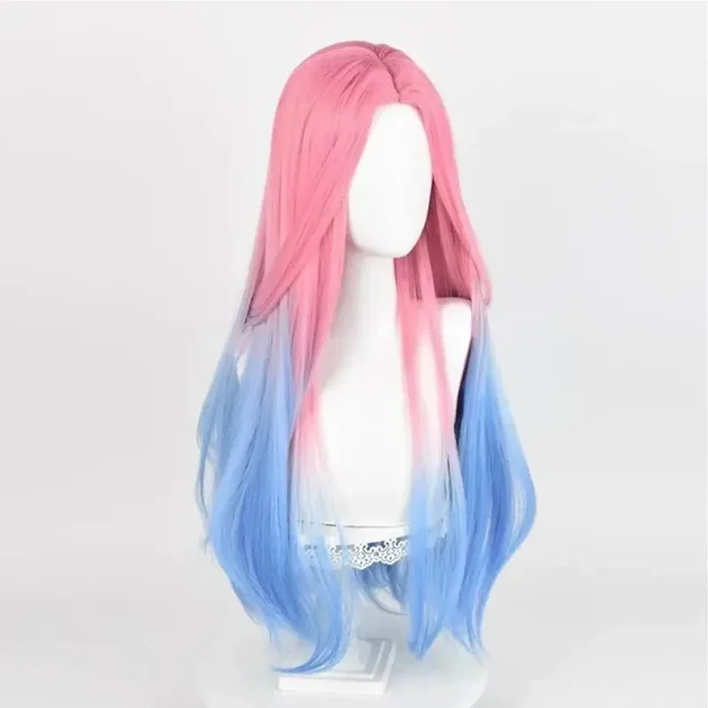 Peluca de Cosplay 2026, Cabello Largo y Rizado, Color Degradado Rosa y Azul, Peluca de Cosplay de Anime Alien, Peluca Mizi Resistente al Calor, Sintética, DOB383