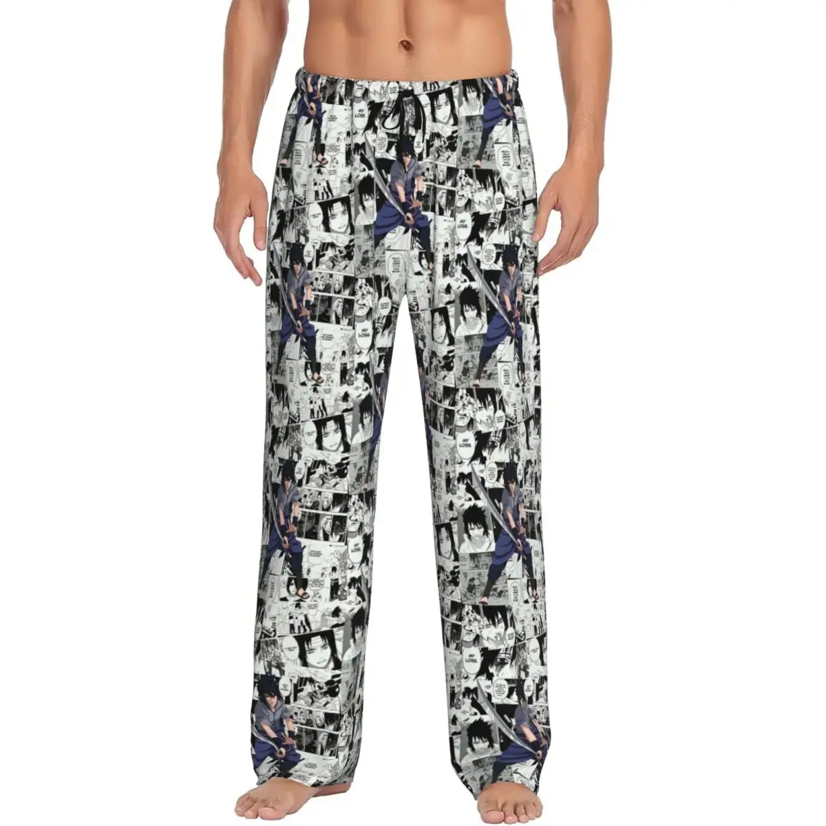 

Custom Print Men's N-Narutoes Uchihas Sasukes Pajama Pants Vintage Comics Movie Sleepwear Sleep Lounge Bottoms with Pockets