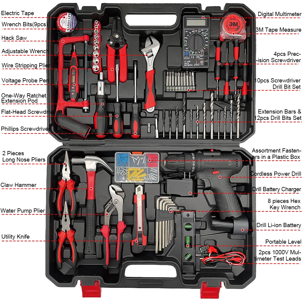 25+1 Torque Setting Cordless Drill Tools Kit Set, Ultimate DIY Tool Kit for Home, Office & Garden Repair - Herramientas Included