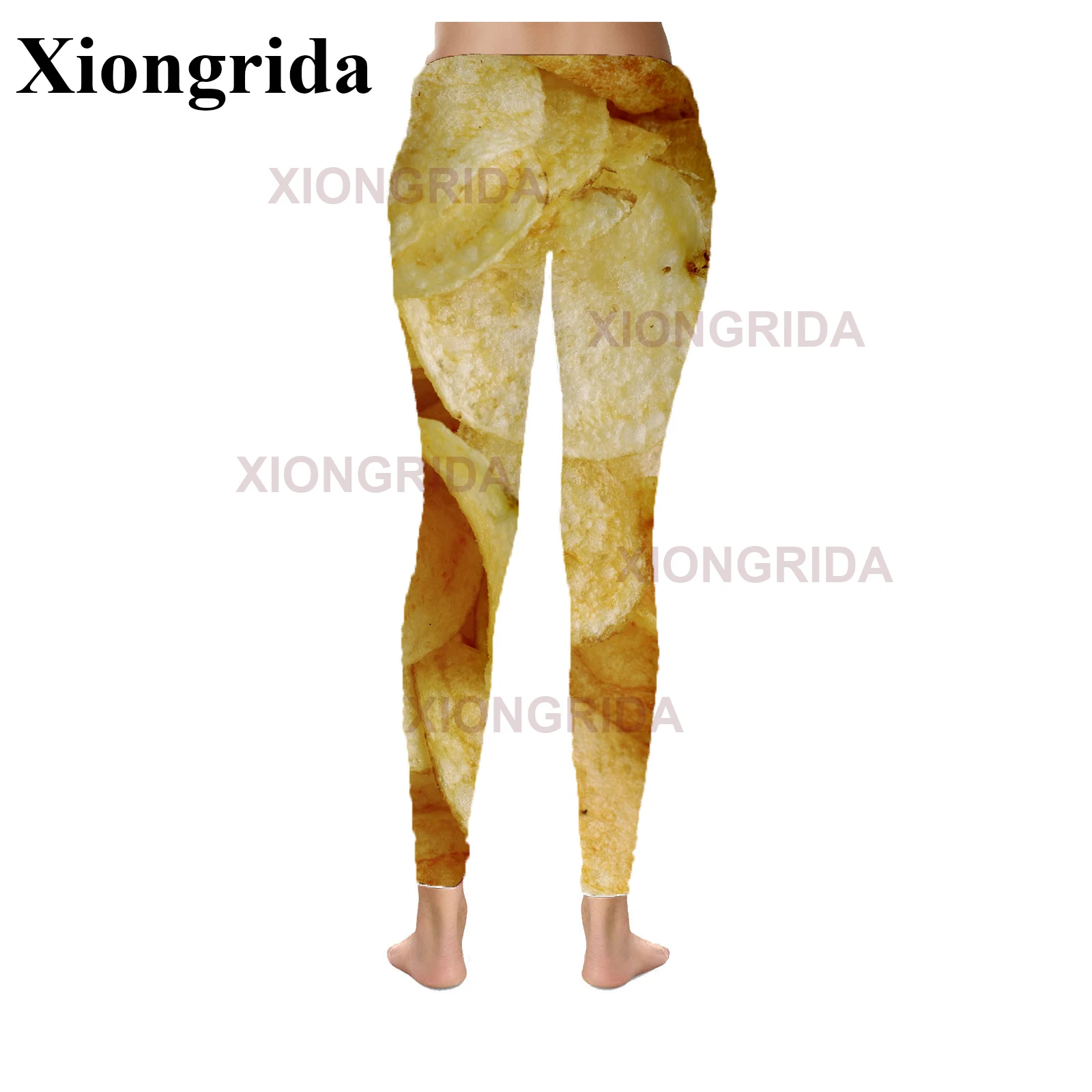 Novelty Potato Chips Print Leggings Women 3D Snack Printing Trousers Lady Elastic Slim Sport Tights Fitness Bottom Femme