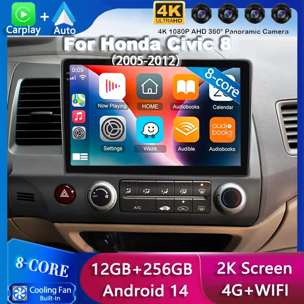 

Android 14 Carplay Car Radio For Honda Civic 8 2005 - 2012 Multimedia Video Player Navigation GPS 2 Din 4G WiFi Audio Stereo DVD